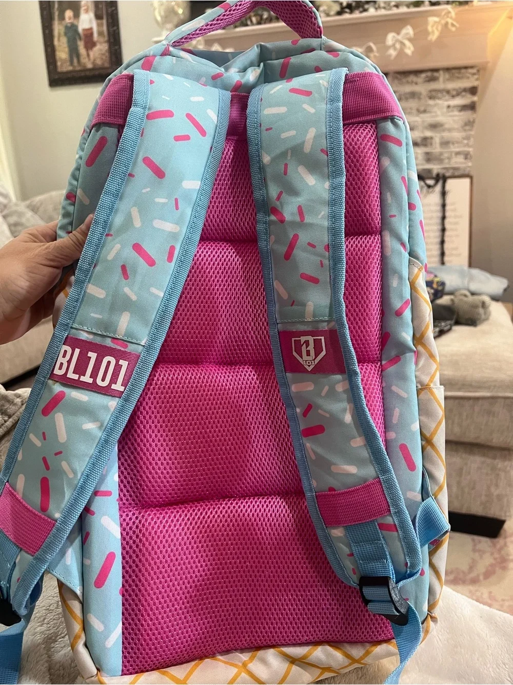 Baseball lifestyle 101 Ice Cream Sprinkles Backpack with Pink Logo